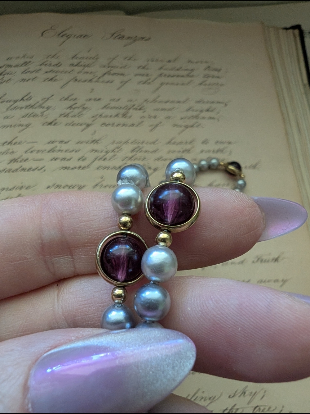 Classic Pearl and Garnet Station Necklace - Women's Jewelry - Picture 4 of 10